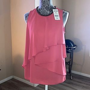 Next pink sleeveless beaded neckline ruffle blouse size 12
